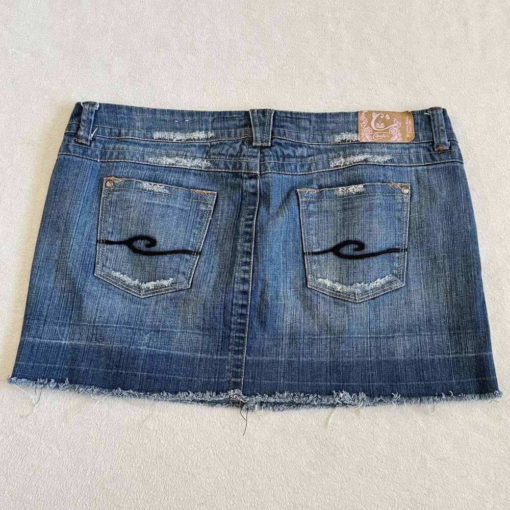 Candies Denim Mini Skirt Y2K Low Rise Distressed Blue Jean Size 13